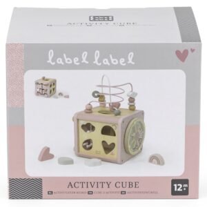 Label Label: 5-in-1 Activity Cube - Pink - Wooden Toy, Shape Sorter