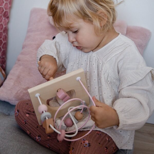 Label Label: 5-in-1 Activity Cube - Pink - Wooden Toy, Shape Sorter - Image 4