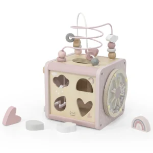 Label Label: 5-in-1 Activity Cube - Pink - Wooden Toy, Shape Sorter